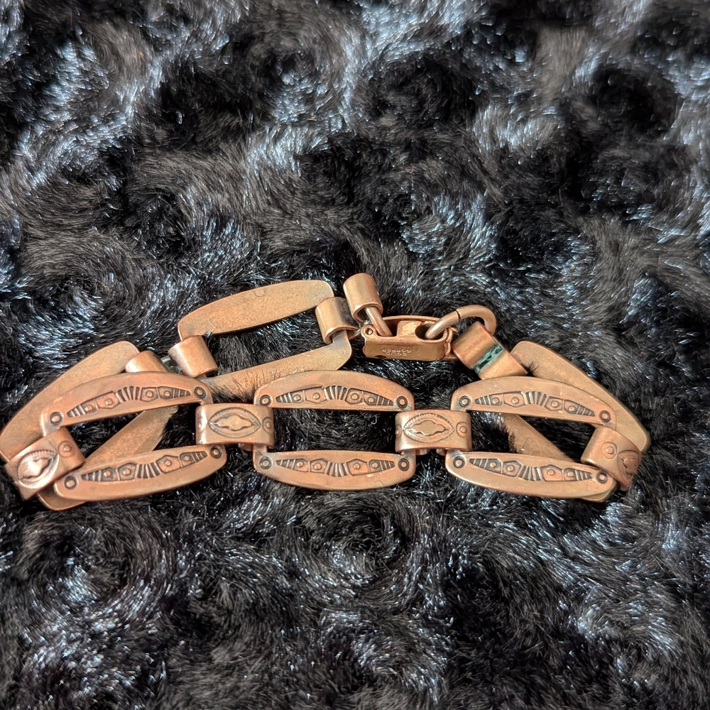 Vintage Solid Copper Stamped Link Southwestern St… - image 1
